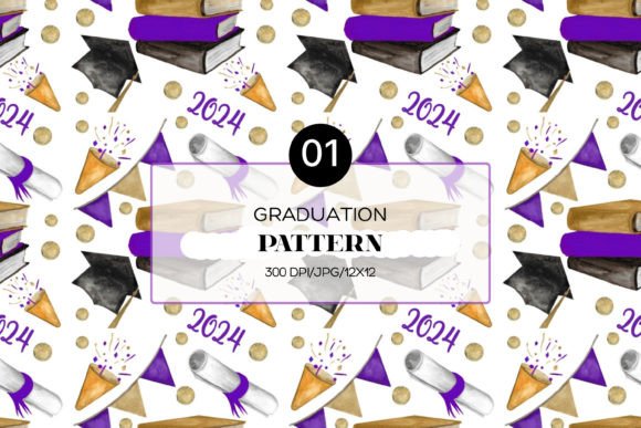 2024 Graduation Seamless Pattern JPG for Creative Projects