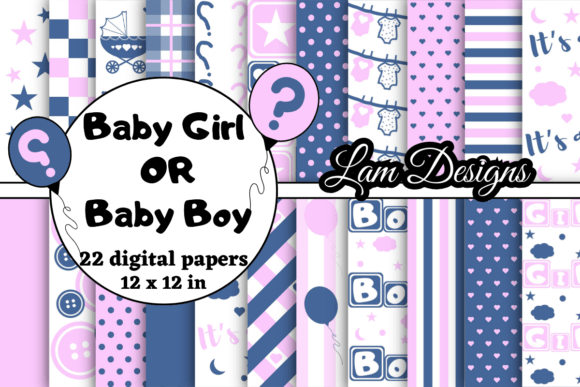 Baby Girl or Baby Boy Digital Papers for Creative Projects