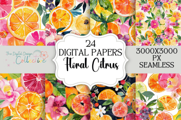 Citrus Floral Seamless Pattern Bundle for Creative Projects