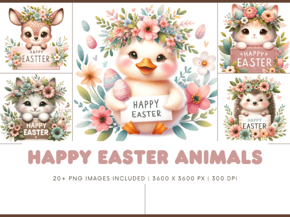 Cute Happy Easter Animal Illustrations for Creative Projects