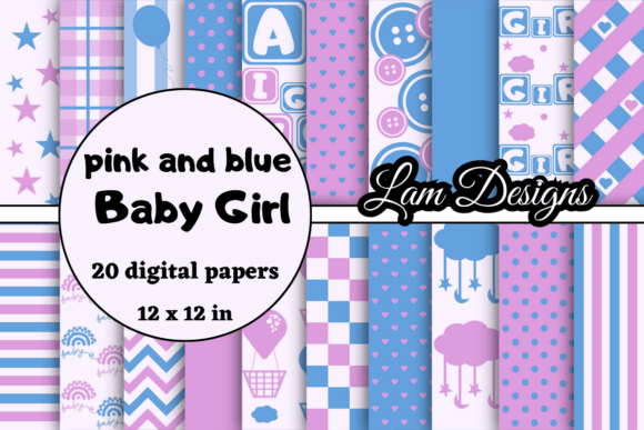 Pink and Blue Baby Girl Digital Papers for Creative Projects