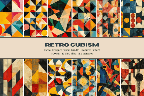 Retro Cubism Digital Paper for Creative Projects
