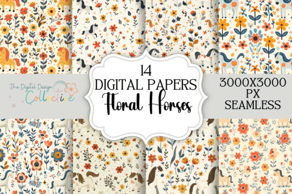 Seamless Floral Horses Digital Papers: A Versatile Creative Resource for Designers and Hobbyists