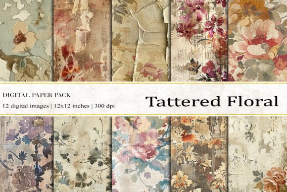 Tattered Floral Digital Papers