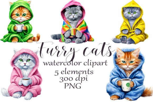 Watercolor Clipart Fluffy Cats PNG – Creative Uses for Designers and Hobbyists